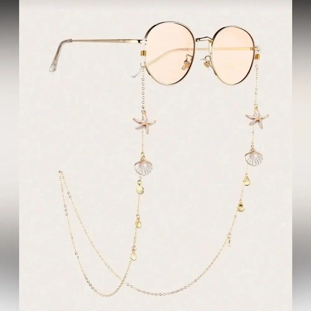 Gold Sunglass Chain with Starfish and Shell Charms R365